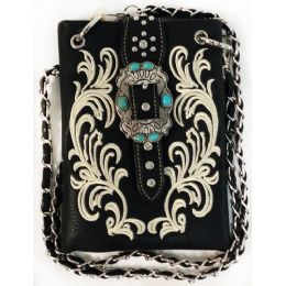 10 Wholesale Wholesale Buckle With Flower Embroidery Phone Purse Black
