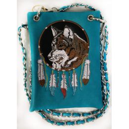 10 Wholesale Wholesale Wolf With Dream Catcher Embroidery Phone Purse Turq