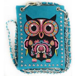 10 Wholesale Wholesale Colorful Owl Embroidery Studded Phone Purse Turq