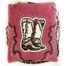 10 Wholesale Wholesale Cowboy Boots Embroidery Studded Phone Purse Pink
