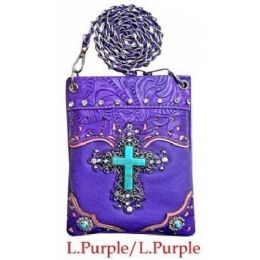 10 Wholesale Wholesale Purple Rhinestone Cross With Turquoise Center Phone Purse