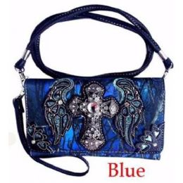 10 Wholesale Wholesale Rhinestone Wallet Purse Cross Wing Camo Blue