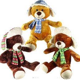 12 Wholesale Large Plush Winter Bears W/ Hats & Scarves.