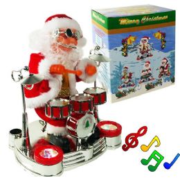 24 Pieces Drum Playing Santa Claus With Lights & Music - Christmas Decorations