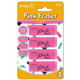 144 Wholesale Four Pack Pink Eraser