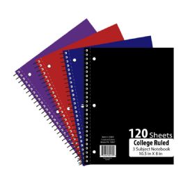 36 Pieces 3 Subject 120 Sheet Notebook College Ruled - Notebooks
