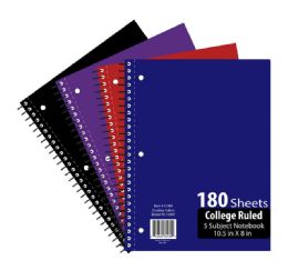 24 Wholesale 5 Subject 180 Sheet Notebook Wide Ruled