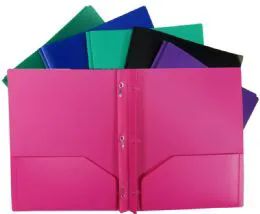 96 Wholesale Poly Portfolios Combo 2 Pocket 3 Prong 8 Assorted Colors