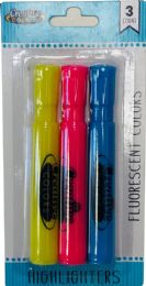 48 Wholesale Highlighters - 3 Ct - Broad Chisel Tip - Yellow Pink Blue 