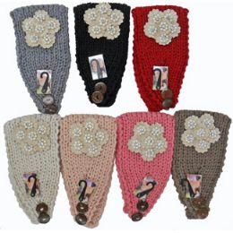 36 Wholesale Knit Headband With Peals & Lace