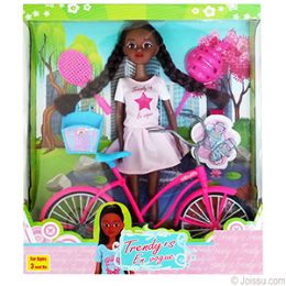 12 Wholesale Ethnic 8 Piece Trendy's Doll With Bicycle Playsets.