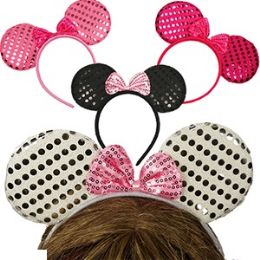72 Wholesale Sequined Mouse Ear Headbands.