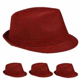 24 Wholesale Fedora Hat One Color In Maroon