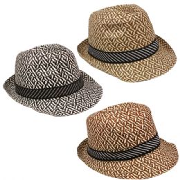 72 Wholesale Assorted Color Fedora Hat With Striped Ribbon