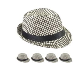 48 Wholesale Black And Tan Checkered Party Trilby Fedora Hat Set