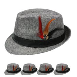 24 Pieces Black Banded Gray Trilby Fedora Hat With Feather - Fedoras, Driver Caps & Visor