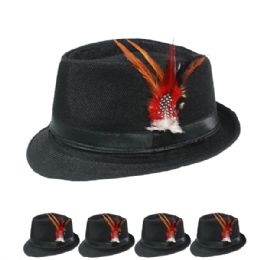 24 Pieces Crushable Black Trilby Fedora Hat With Feather - Fedoras, Driver Caps & Visor