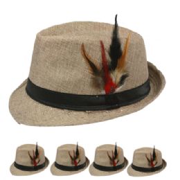 24 Wholesale Rosy Brown Trilby Fedora Hat With Feather