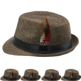 24 Wholesale Dark Brown Banded Trilby Fedora Hat With Feather