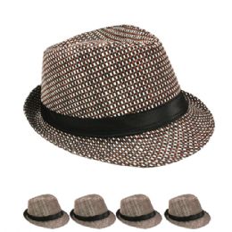 48 Wholesale Printed Black Fedora Hat With Black Band