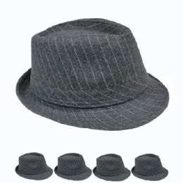 48 Wholesale Grey And White Striped Fedora Hat