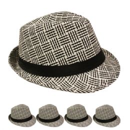 48 Wholesale Vintage Jazz Style Black And White Trilby Fedora Hat