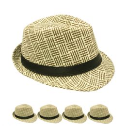 48 Wholesale Tan And Brown Striped Fedora Hat