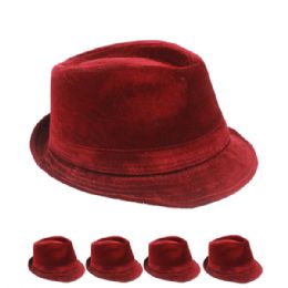 24 Wholesale Solid Red Color Corduroy Trilby Fedora Hat