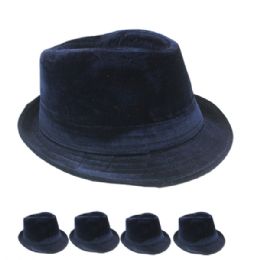 24 Wholesale Solid Navy Blue Corduroy Trilby Fedora Hat