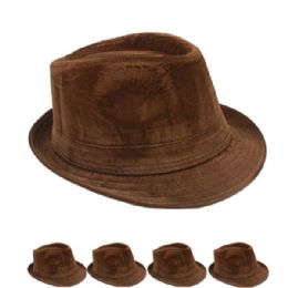 24 Wholesale Solid Brown Color Corduroy Trilby Fedora Hat