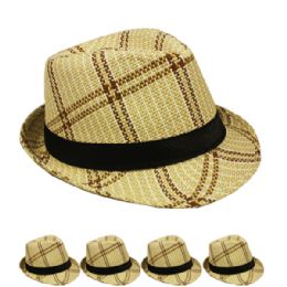 24 Wholesale Tan And White Fedora Hat