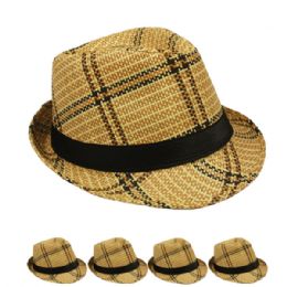 24 Wholesale Tan And Black Fedora Hat