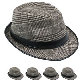72 Wholesale Black And White Plaid Fedora Hat