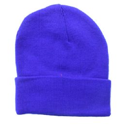 36 Pieces Solid Neon Blue Winter Beanie 12 Inch - Winter Beanie Hats