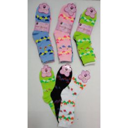 120 Pairs Ladies Crew Socks 9-11--2 Color Heart Chain & Flowers - Womens Crew Sock