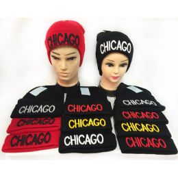 36 Wholesale "chicago" Winter Knitted Beanie Hat Toboggan Hat