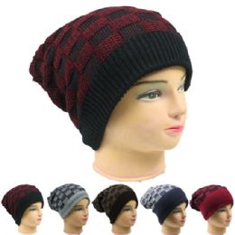 72 Pieces Womans Warm Checkered Winter Hat In Assorted Colors - Winter Beanie Hats