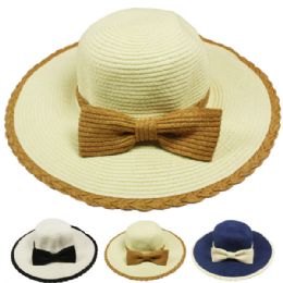 24 Wholesale Womans Summer Hat With Bow Assorted Color
