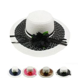24 Wholesale Womans Two Toned Summer Hat With Bow Assorted