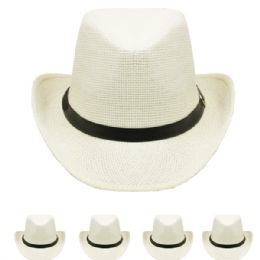 24 Pieces White Paper Straw Banded Unisex Western Cowboy Hat - Cowboy & Boonie Hat