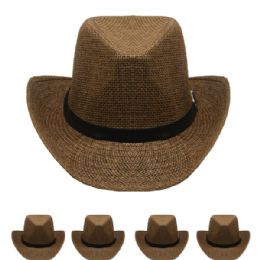 24 Pieces Brown Paper Straw Banded Unisex Western Cowboy Hat - Cowboy & Boonie Hat