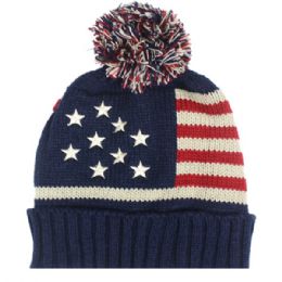 24 Pieces Mens Usa Winter Hat With Pom Pom - Winter Beanie Hats