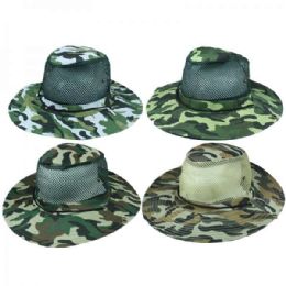 24 Wholesale Men Hiking Army Camouflage Mesh Boonie Hat