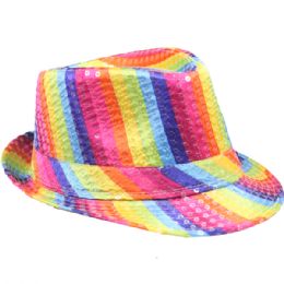 36 Wholesale Kid Party Dance Theme Rainbow Fedora Hat