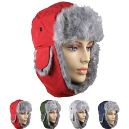 24 Units of Assorted Winter Pilot Hat With Faux Fur Lining And Strap - Trapper Hats