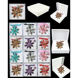 96 Units of European Pendant Floral In Assorted Color - Necklace Sets