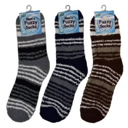 48 Bulk Winter Stripe Fuzzy Socks