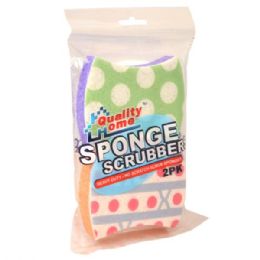 48 Units of 2 Pack Cellulose Sponge With Printed Scrubbers - Scouring Pads & Sponges