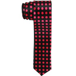 72 Pieces Men's Black Tie With Pink Dot - Neckties