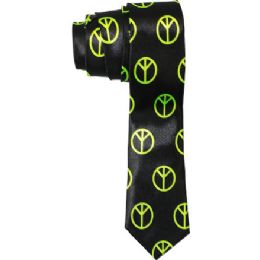 96 Pieces Men's Slim Black Tie With Peace Sign - Neckties